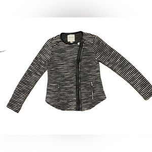 Avec Les Filles Striped Knit Moto Zip Jacket Faux Leather Trim Size XS Womens